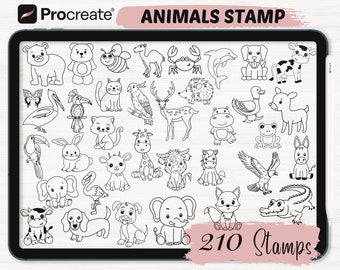 Animals Procreate Stamps | 210 animal Procreate brushes | Doodle Procreate stamps | Procreate brushes | Procreate stamps | Woodland animals