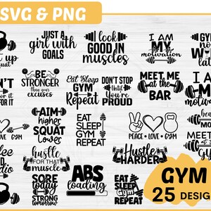 Gym svg bundle | 25 workout svg | Fitness svg | Gym motivation svg | Gym quote svg | Exercise svg bundle files | Gym svg bundle cutfiles