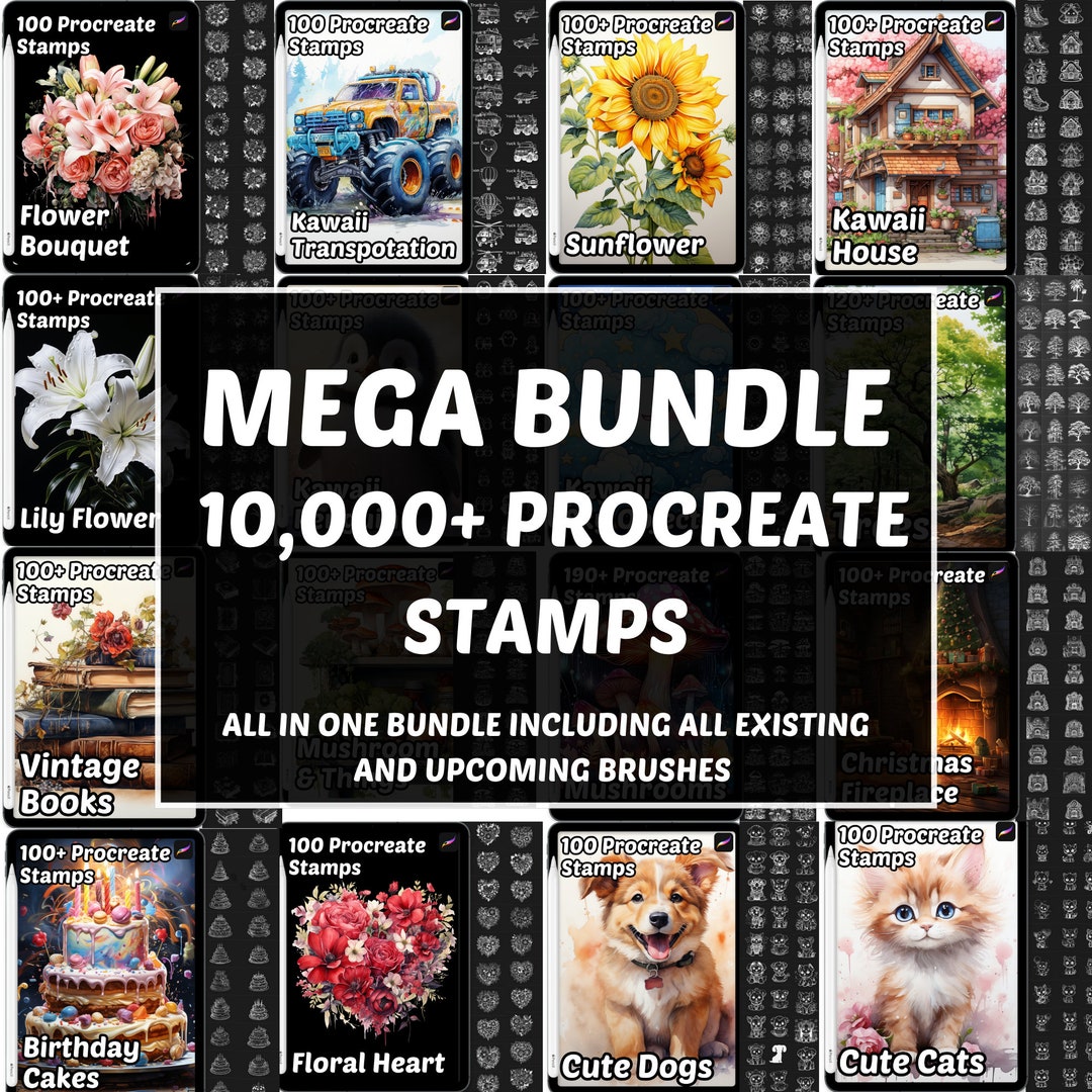 Procreate Mega Bundle Stamps | 10,000+ Procreate Brushes Set | Animal ...
