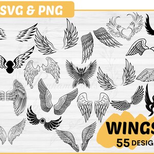 Paquetes svg de alas de ángel / 55 archivos de paquete de alas de ángel / Alas de ángel svg / Paquete de alas de ángel / Alas de ángel svg cutfile / Alas de ángulo png y Svg