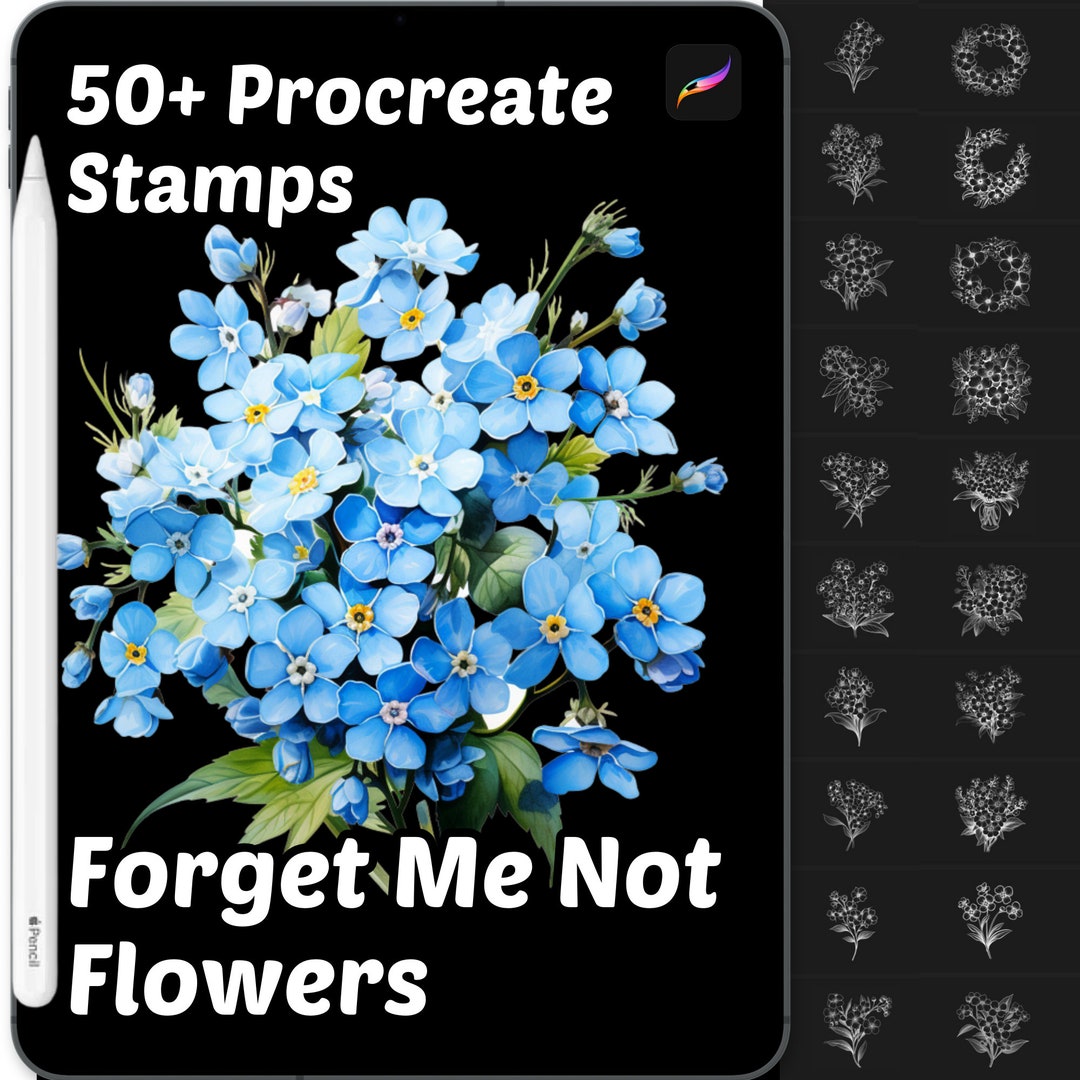 Forget Me Not Flower Procreate Stamps | 50+ Procreate Floral Stamps ...