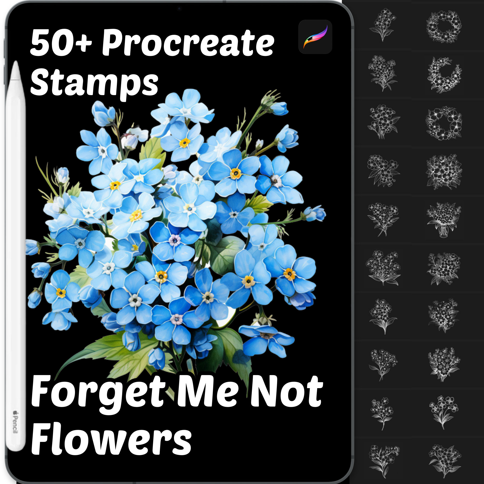 Forget-Me-Not Procreate Stamps – 50+ Botanical Floral Brushes for Procreate
