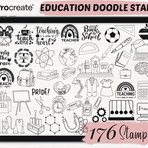 Bildung Doodle Procreate Stempel | Lehrer Gekritzel zeugen Stempel | Schule doodle Stempel zeugen | Procreate Briefmarken | Procreate Pinsel