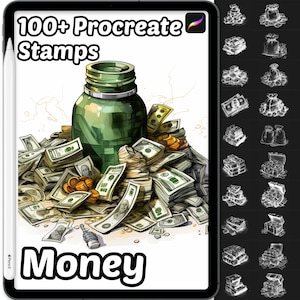 Money Procreate Stamps | 100+ Procreate Money Jars Stamps | Treasure Boxes Procreate brushes | Procreate Coins Stamps | Procreate Brushes