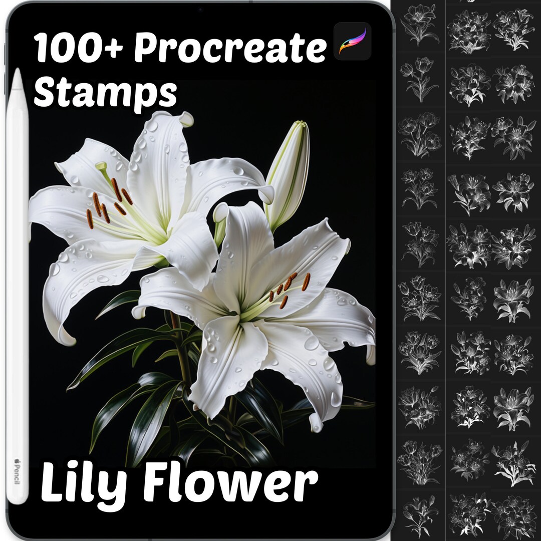Lily Flower Procreate Stamps | 100 Procreate Floral Stamps | Botanical ...