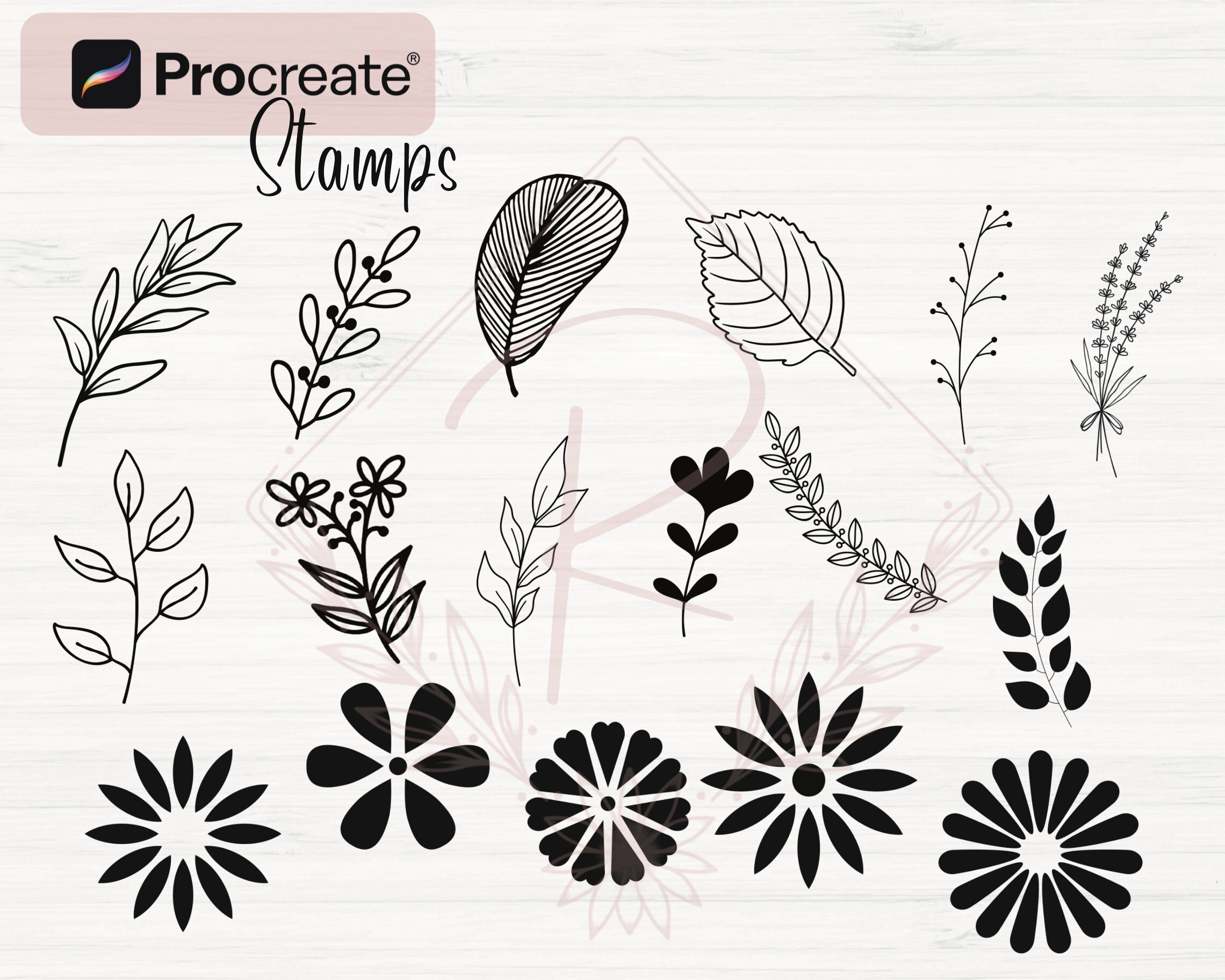 Doodle Flower Procreate Stamps | 117 Flower Procreate Brushes | Floral ...