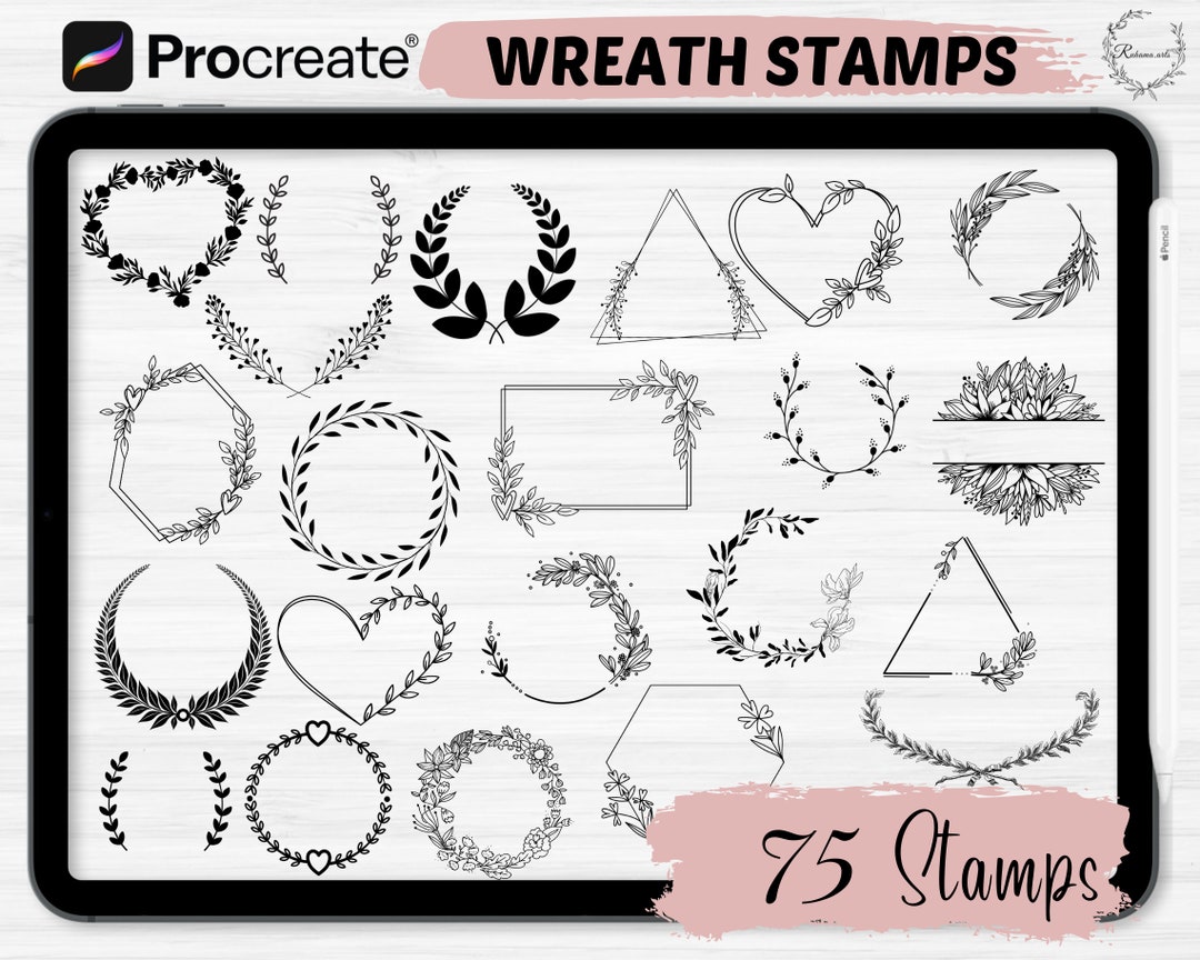Procreate Floral Wreath Stamps | 75 Wreath Procreate Stamps | Flower ...