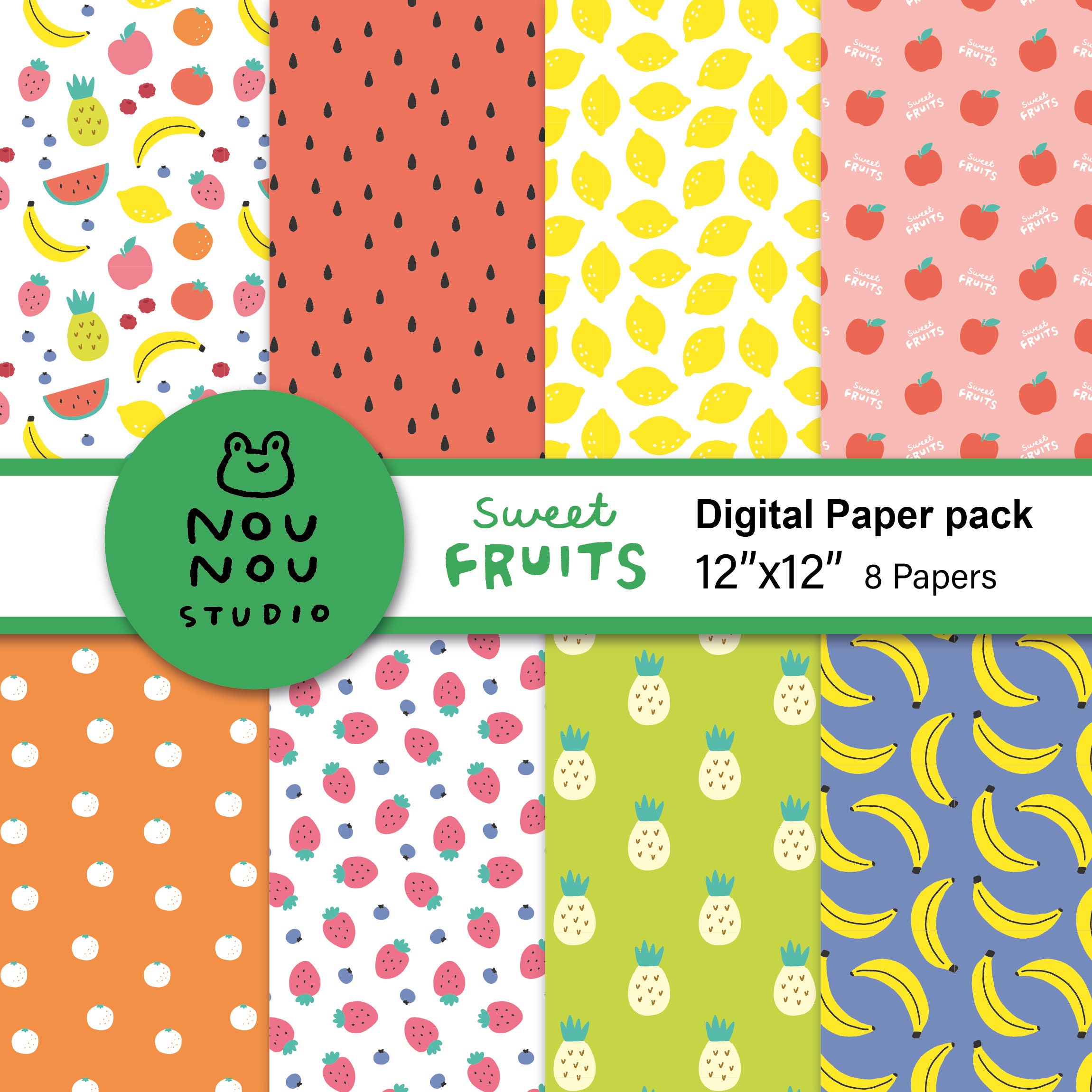 Fruit Fruits digital paper digital paper pack scrapbook | Etsy