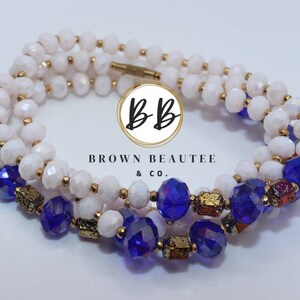 Crystal Waist Beads | White Blue & Gold Waist beads | African waist beads | Belly Beads