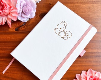 A5 dotted Journal with 160 pages | Dreamy Bunny and Chicken with Star Illustration | For bujo lovers