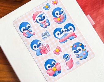 Penguin Christmas Sticker Sheet, Cute Journal and Deco Stickers