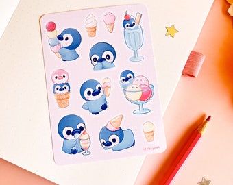 Penguin Ice Cream Sticker Sheet, Cute Journal and Deco Stickers