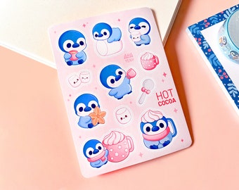 Penguin Cocoa Sticker Sheet, Cute Journal and Deco Stickers