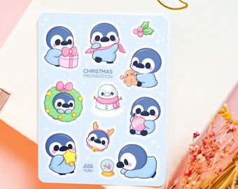 Penguin Christmas Sticker Sheet, Cute Journal and Deco Stickers
