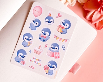 Penguin Birthday Sticker Sheet, Cute Journal and Deco Stickers
