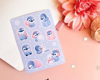 Penguin Winter Sticker Sheet, Cute Journal and Deco Stickers