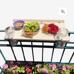 Adjustable Balcony Table, Space-Saving Folding Table for Small Balconies, Outdoor Snack Table with Cup Holders, Balcony Bar Table, Dinning