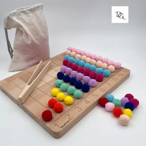Montessori Counting and Sorting Board with Wooden Tweezers, Educational Math Toy for Toddlers and Preschoolers, Fine Motor Skills Toy