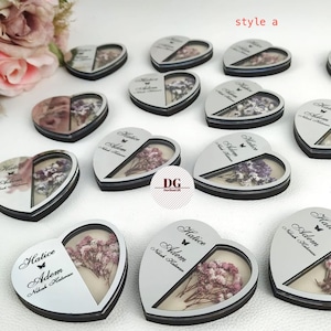 Personalisierter Save The Date Magnet, Kundenspezifischer Herz-Blumen-Magnet, Geschenk für Hochzeit, Hochzeit Gastgeschenke, Save The Date Kalender