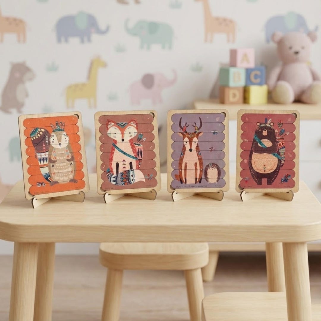 Montessori Wooden Educational Puzzle Set of 4,35 Piece Animal Toy With ...