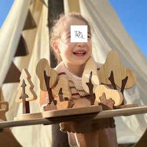 Wooden Tree Puzzle Set – Open-Ended Play Wooden Toy – Montessori Natural Wood Blocks – Educational Wooden Playset for Kids