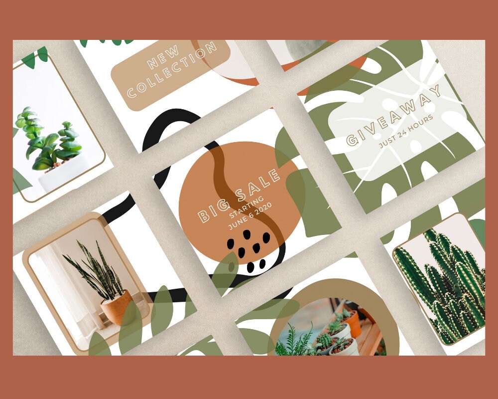 Canva Instagram Puzzle Feed Template Green Botanical Boho Etsy