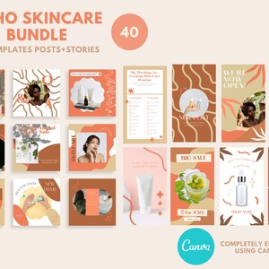 Instagram Template Boho| 40 Skincare Instagram Post| Hübsches Branding| Canva Instagram Post Vorlagen| Bearbeitbare Beiträge