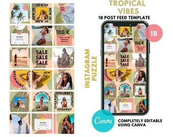 Modello puzzle Instagram Canva / Verde tropicale botanico / Instagram 18 post / Puzzle Instagram / Modelli di post Instagram Canva