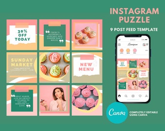 Modello di feed puzzle Canva Instagram / Modello colorato / Post di Instagram 9 / Modelli di Instagram / Modelli di post di Canva Instagram