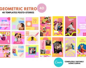 Modello Instagram Retro geometrico/Post Instagram di moda 40/Branding carino/Modelli di post Instagram Canva/Branding boutique