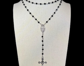 Handmade Gothic Rosary Choker | Black Crystal Beaded Necklace