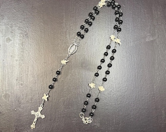 Handmade Gothic bone Rosary Choker | Black beaded  rosary with rattlesnake bones | gothic oddities