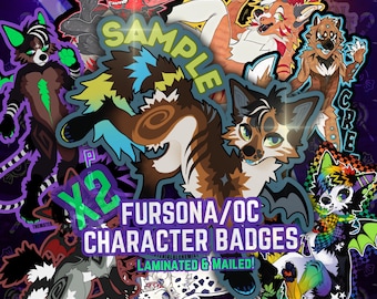 X2 Custom Laminated OC/FURSONA Character Badges