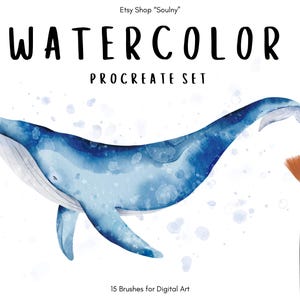 Set di 15 pennelli per acquerello per Procreate / Pennelli per pittura, Blender, Texture di carta per iPad / Soulny art
