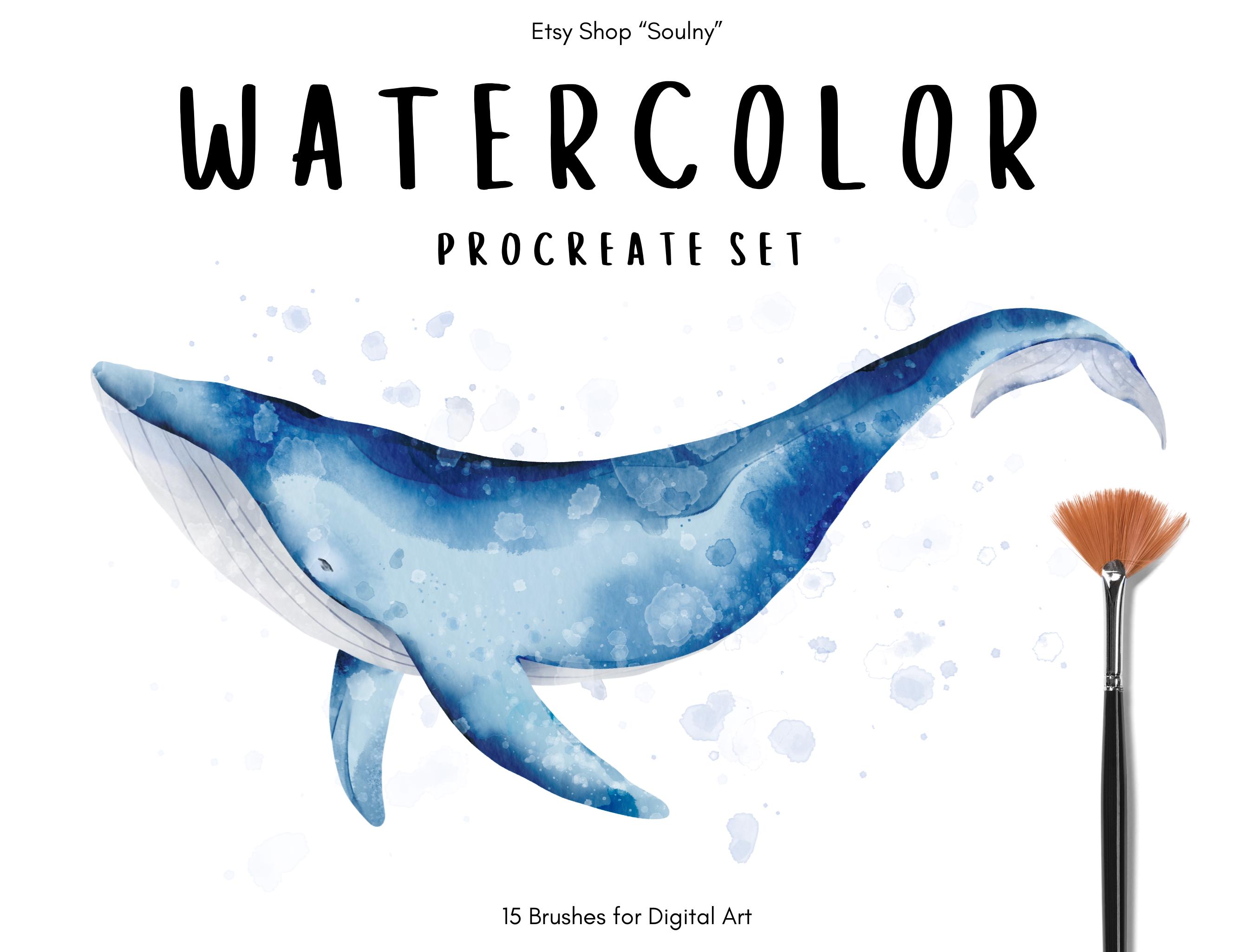 Set de 15 pinceles de acuarela para Procreate en iPad — Pintura, Blender, Texturas de papel de Soulny Art