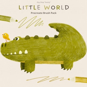 Little World-illustratieborstelset voor Procreate | Digitale penselen voor iPad om te tekenen | Boekillustratie | Grillig | Papierstructuur, korrel