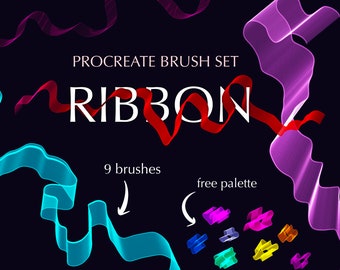 Procreate Ribbon Brush Set | Free Procreate Neon Palette | Colorful Procreate Brush | Color change brushes | Procreate Lettering Set