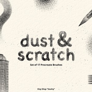 Set di pennelli Dust and Scratch per Procreate / 17 pennelli digitali per iPad per disegnare / Set di pennelli per illustrazioni di libri / Texture della carta, grana, matita