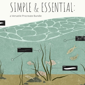 May include: A digital illustration of a Procreate brush bundle for creating underwater scenes. The image shows a variety of brushes, including "Outline Procreate", "Bubbles", "Paint", "Scratch", and "Detail".