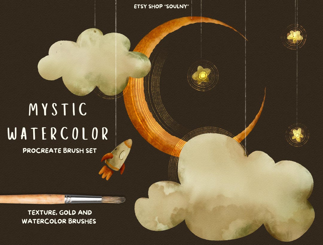 Mystic Watercolor Procreate Brush Set Gold Glitter Texture Digital