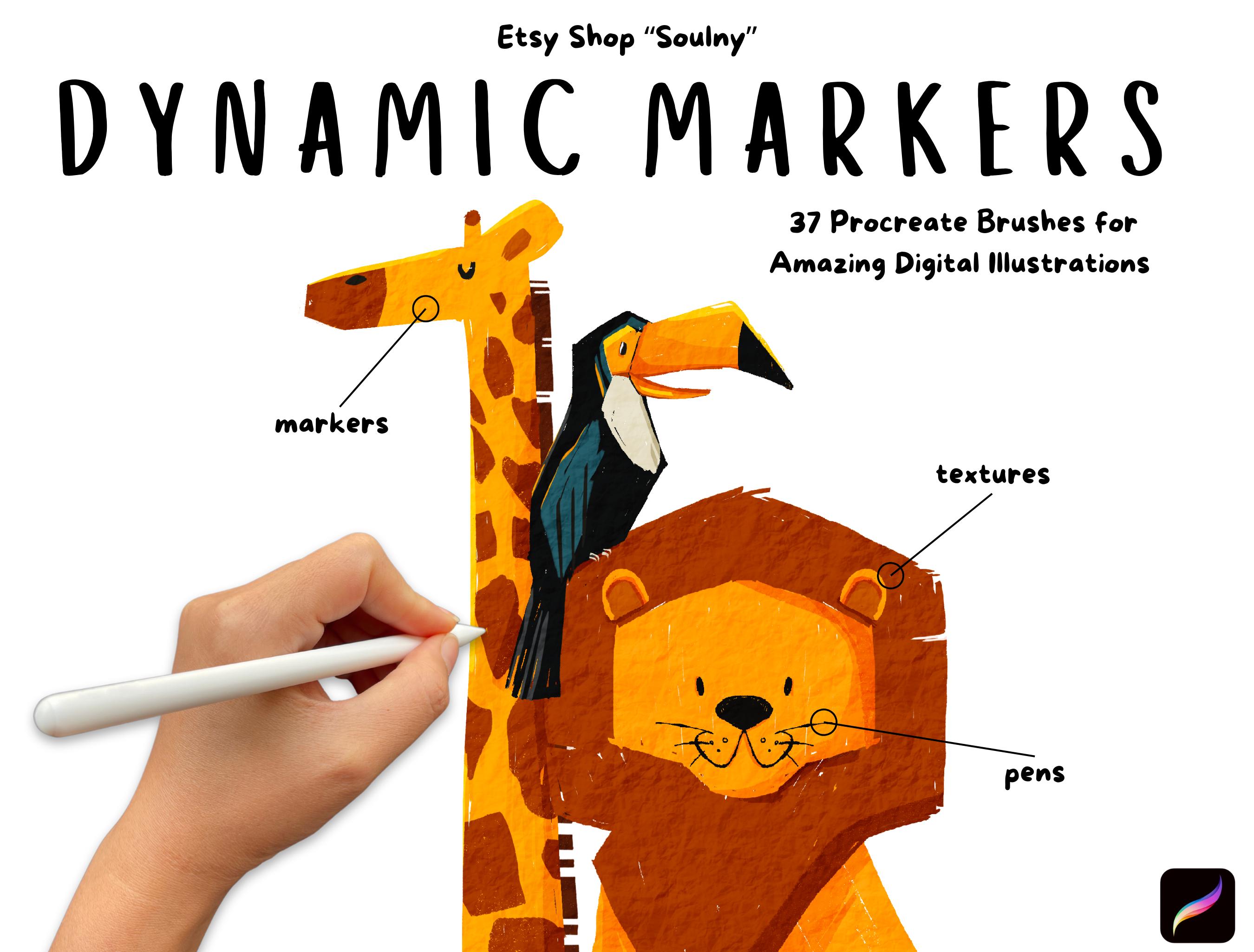 Dynamic Marker Procreate Brush Set (37) for iPad — Ink, Sketch, Paper & Canvas Textures