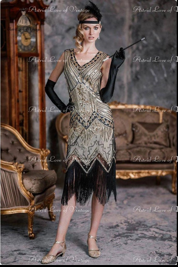Flapper Dress Great Gatsby Roaring 20s Art Deco Sequins Midi Retro