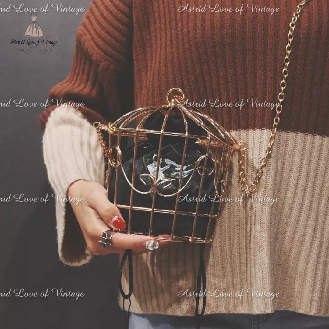 Very Original Modernist Bird Cage Gift Bag Golden Cage Satin Etsy