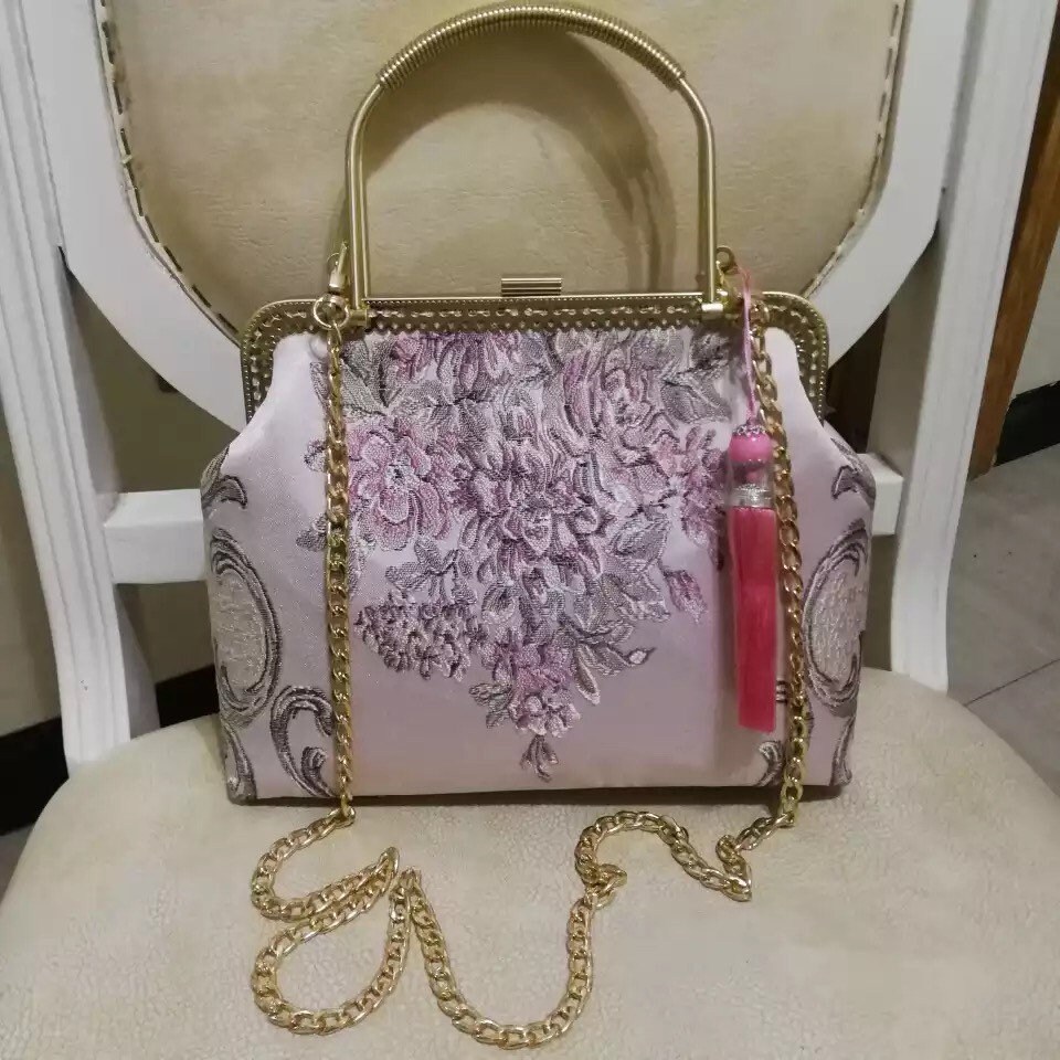 Pink Lilac Bag Retro Vintage Print Elegant Gold Sconces - Etsy