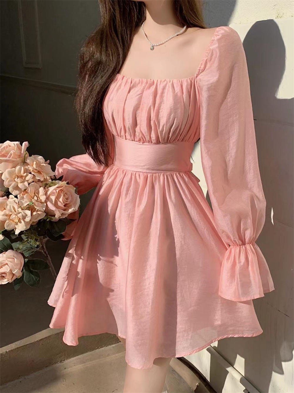 short light pink victorian style dress