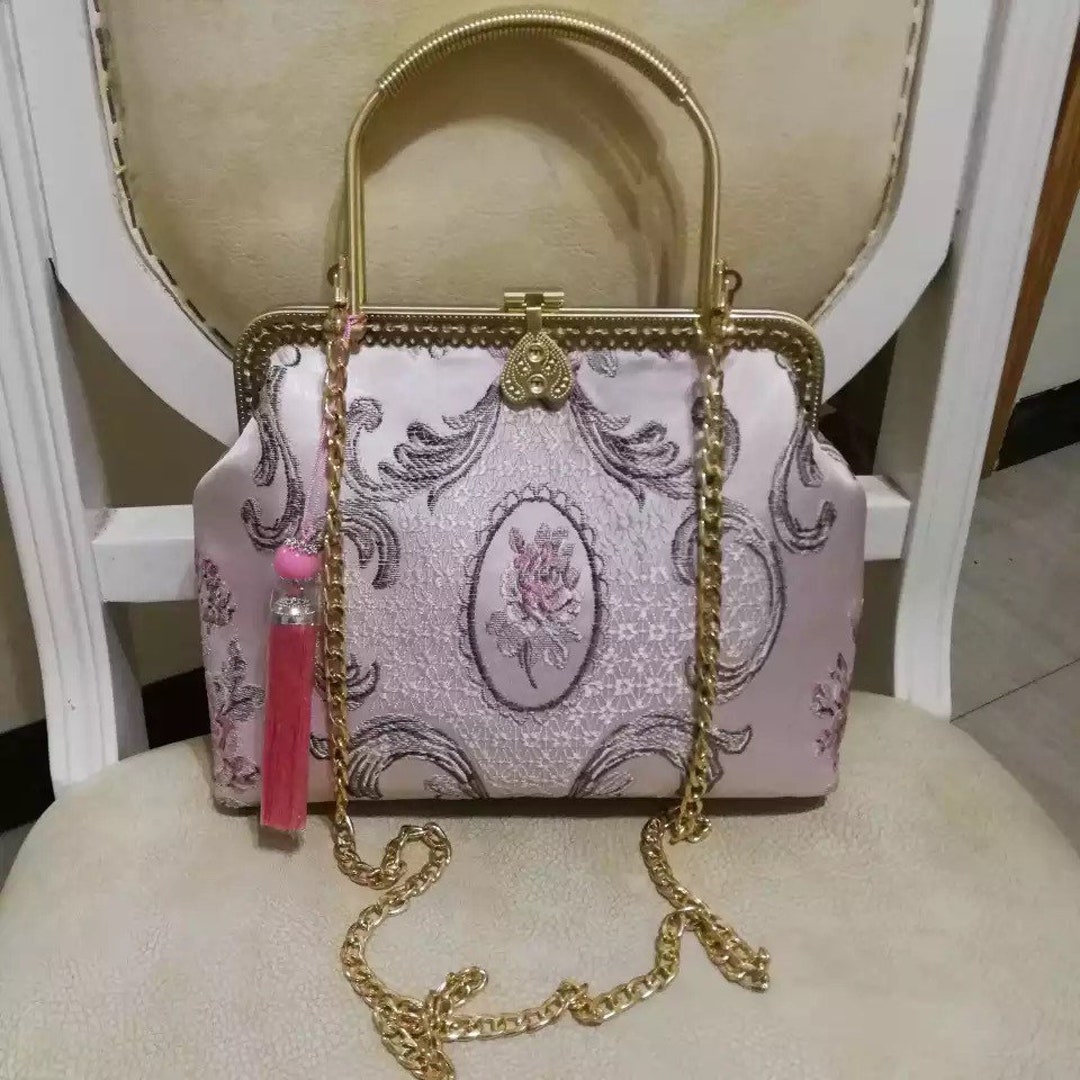 Pink Lilac Bag Retro Vintage Print Elegant Gold Sconces - Etsy