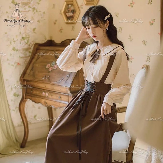 Set de blusa y falda de tirantes de pana beige marr n oto o dark