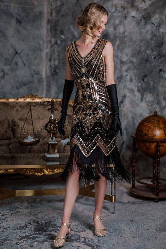 Vestido Flapper Great Gatsby Roaring 20s Art Deco Sequins Midi | Etsy