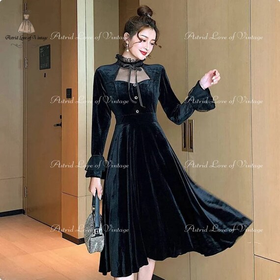 Black Gothic Dress as Velvet 40s Retro Vintage Vintage | Etsy