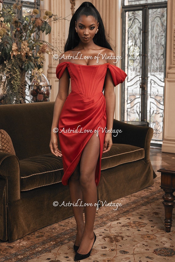 Red Corset Dress Side Opening of Goddess Aphrodite Royal Core